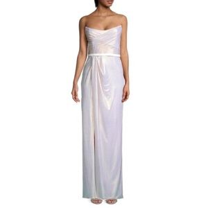 NWT Marchesa Metallic Belted Column gown in Champagne